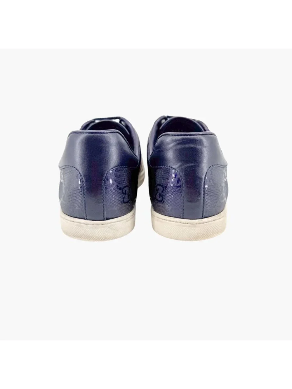 Gucci Low Top Sneakers EU 37 US 7 Navy Blue GG Monogram Impreme Logo Ace Shoe